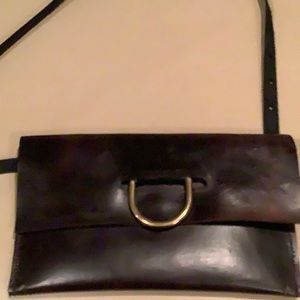Small Black belt/waist bag genuine leather. Cute casual bag,Leather strap